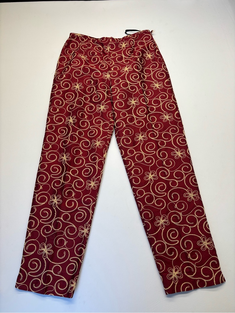Victoria Pappas Vintage Red 100% Silk Embroidered Pants